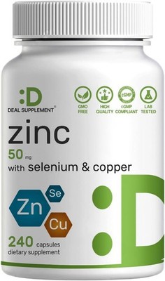 Zinc 50mg with Selenium 200mcg + Copper, 240 Capsules, 8 Month Supply, 3 in...