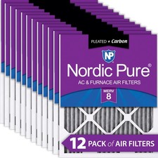 Nordic Pure 10x10x1 Furnace Air Filters MERV 8 Pleated Plus Carbon 12 Pack