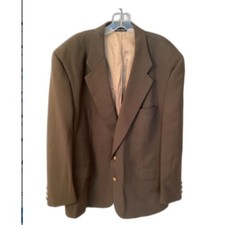 VINTAGE HALSTON 1970s BROWN SINGLE BREASTED BLAZER SIGNATURE LINING GOLD BUTTON