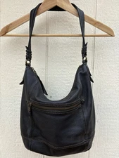 Y2K The Sak Sequoia Black Leather Shoulder Bag 13x10x5 Zip Closure