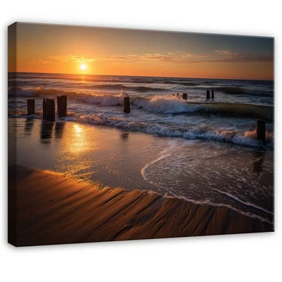 Leinwand Ozean Strand Orange Küste Wandbild Leinwandbild Wanddeko 283 - Bild 1 von 4