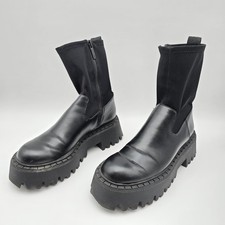 Zara Stiefel Chunky Ankle Plateau Reißverschluss Socke Schwarz PU Leder Stollensohle Chelsea