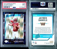 💜⚡2024 Donruss Optic JAYDEN DANIELS (RC) Purple Shock PSA 9 MINT Commanders⚡💜