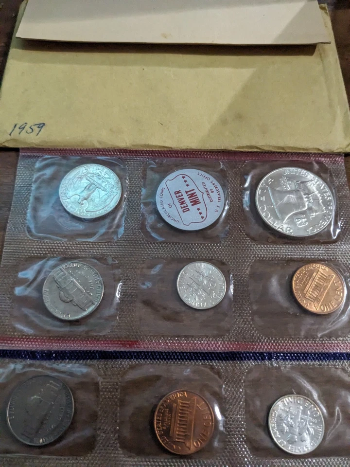 1959 P & D U.S. Mint Uncirculated Set Complete 10-Coin Set Original Envelope - Image 3 of 4