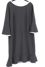 Shelby Palmer Dress Womens 16 Black White Ruffle Bell Sleeve Zip Back Sheath