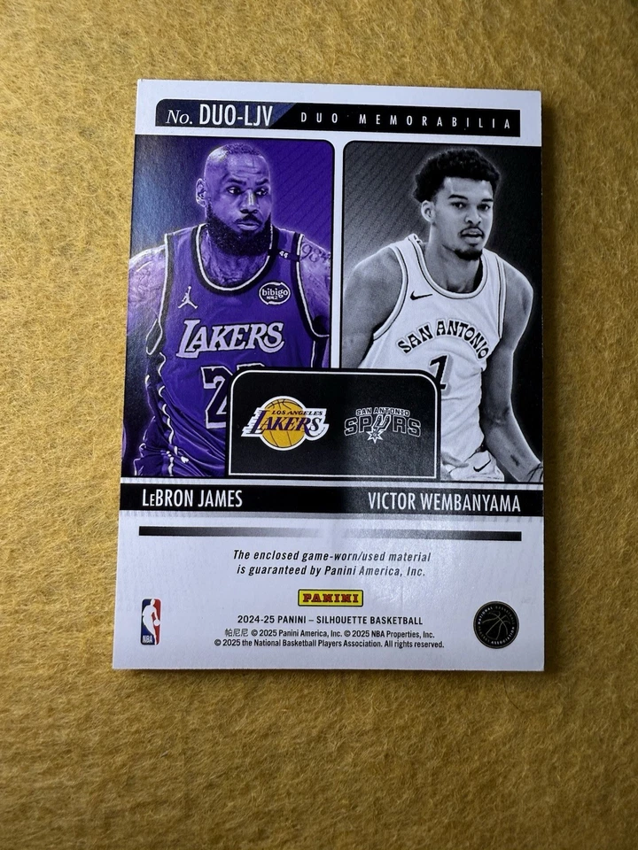 2024-25 Panini Silhouette Duo Game Worn Jersey Lebron James Victor Wembanyama - Image 2 of 4