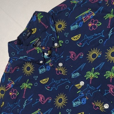 J. Crew Flex Washed Slim Fit Beach Themed Short Sleeve Mens Shirt Size Medium