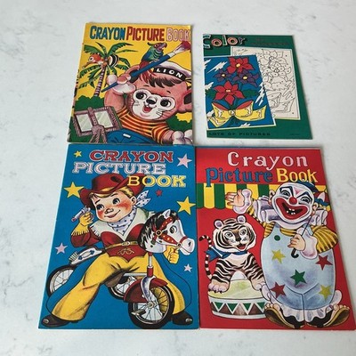 NOS VINTAGE 4 Pc. Crayon Picture Coloring Books 50s - 60s  Unused Japan MUST SEE