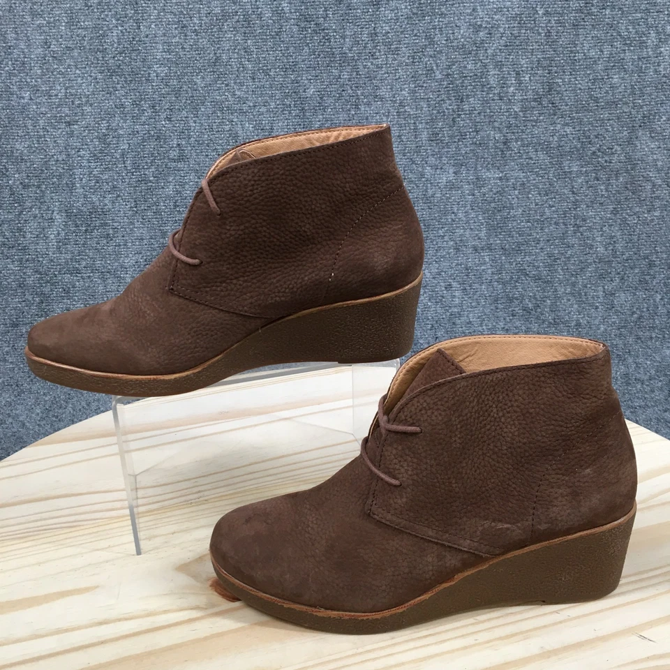 Botas Lucky Brand para mujer 8,5 Junes botín con cordones cuña al tobillo cuero marrón Foto 2 de 4