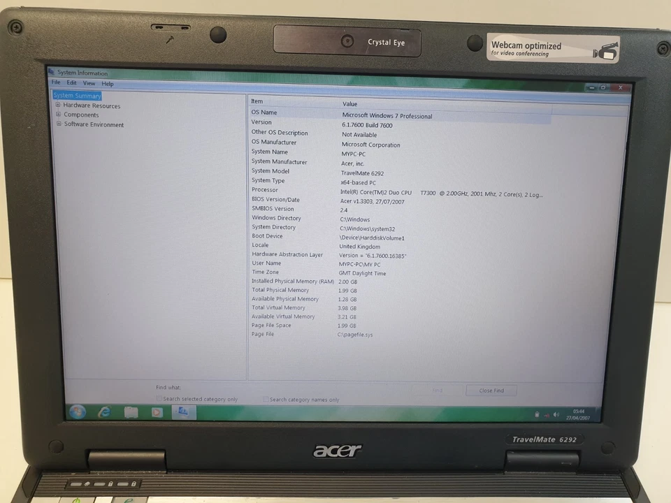 Vintage Acer Travelmate 6292 - 12.1" Laptop - 160GB HDD 2GB RAM Win 7 pro - Image 3 of 4