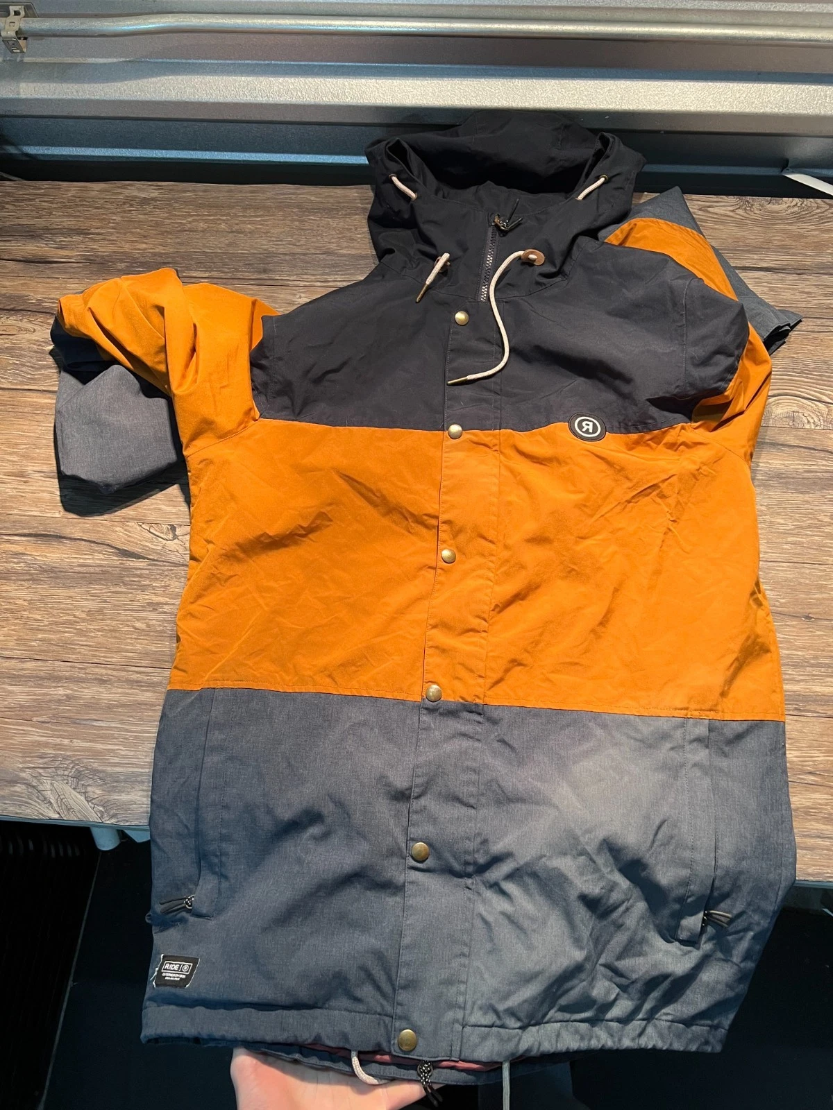 Ride Snowboards Jacket Men Large Black Orange Gray Hooded Snowboard Ski