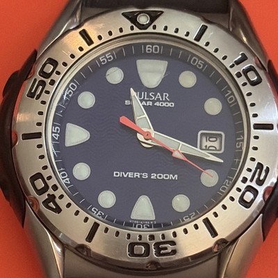 Pulsar Solar 4000 Solar Quartz Diver 200m Blue Wave Dial Date leather strap