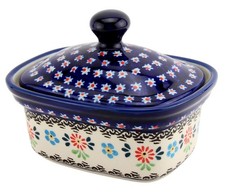 Polish Pottery Butter Dish / Container with Lid, 5.75" L x 4" W x 4" H, 14 Oz.