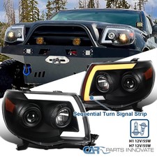 Black Fits 2005-2011 Toyota Tacoma Sequential Led Strip Projector Headlights
