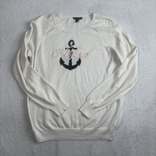 Tommy Hilfiger Anchor Embroidered Long Sleeve Pullover White Knit Sweater XL