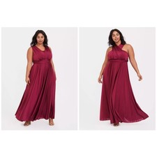 Torrid NWT Maxi Studio Knit Convertible Dress Burgundy Evening Gown L/12 Halter