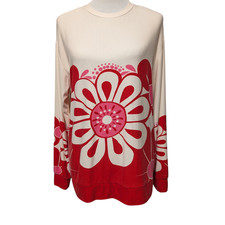 Farm Rio Anthropologie Womens Size S Red Floral Print L/S Light Sweater Top Flaw