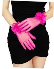 Women's Short Tea Party Mesh Gloves Floral Tulle Gloves One Size Hot Pink