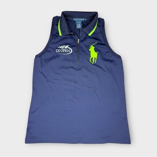 Ralph Lauren Big Pony US Open Tennis Sleeveless Zipper Polo Blue Green Sz Small