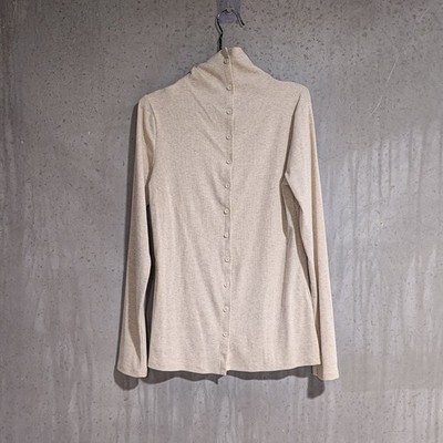 ZARA Funnel Neck Ribbed Cardigan Button Up LARGE beige Top Pullover Shirt Jacke L