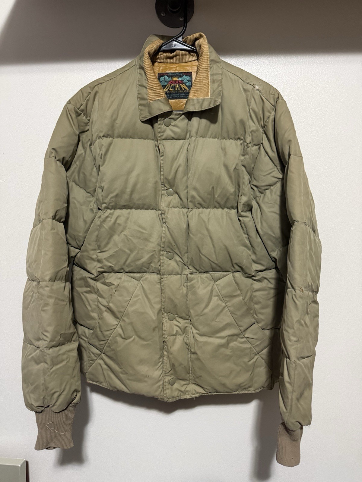 Vintage 50s Eddie Bauer Goose Down Corduroy Collar Jacket Mens Large Rare Flaws