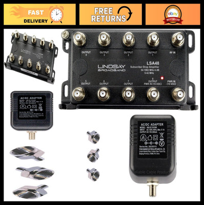 8-Port TV Antenna Signal Splitter & Amplifier with Power Supply - Connect 8 Devi
