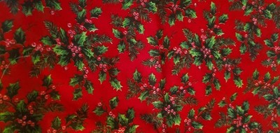 Vintage Fabric Red Christmas Holly Berry Cranston Sewing Quilting Crafts 2/3 yd