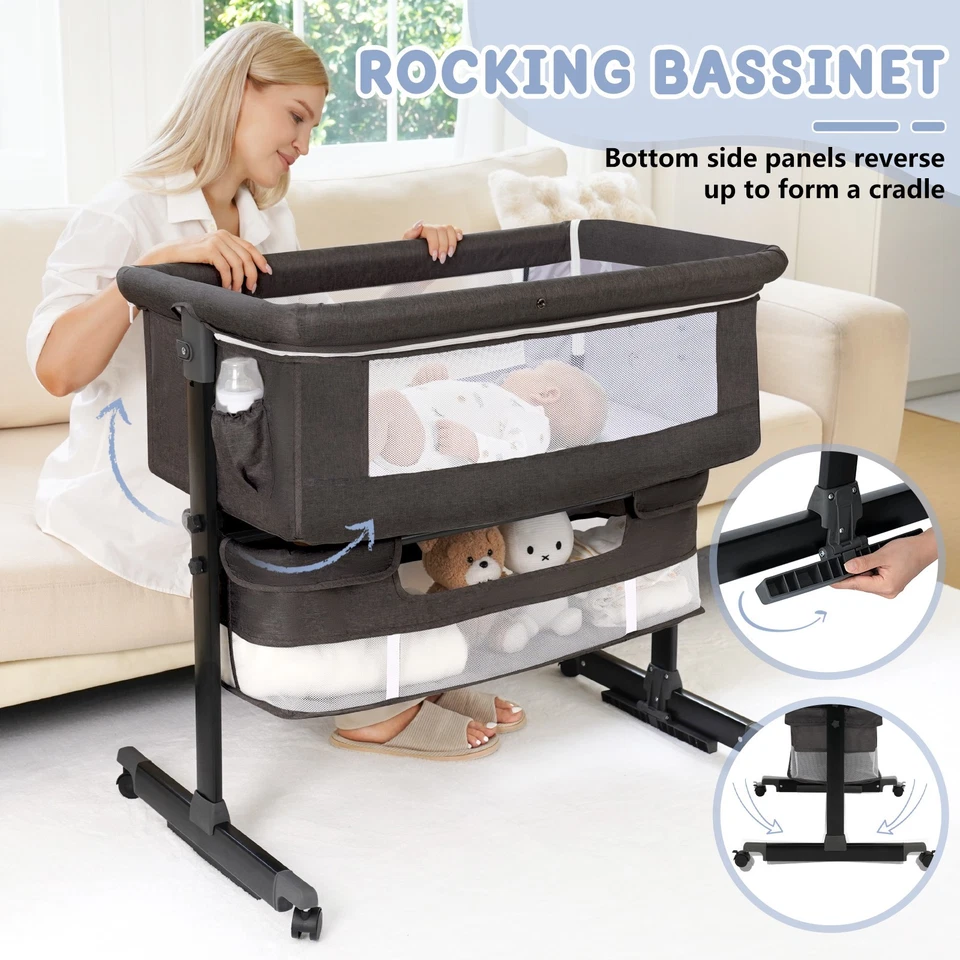 Cuna para dormir de cabecera de bebé con almacenamiento, altura ajustable y malla transpirable Foto 3 de 4