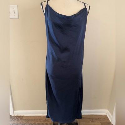 J for Justify navy blue silky sheath maxi dress SZ Large