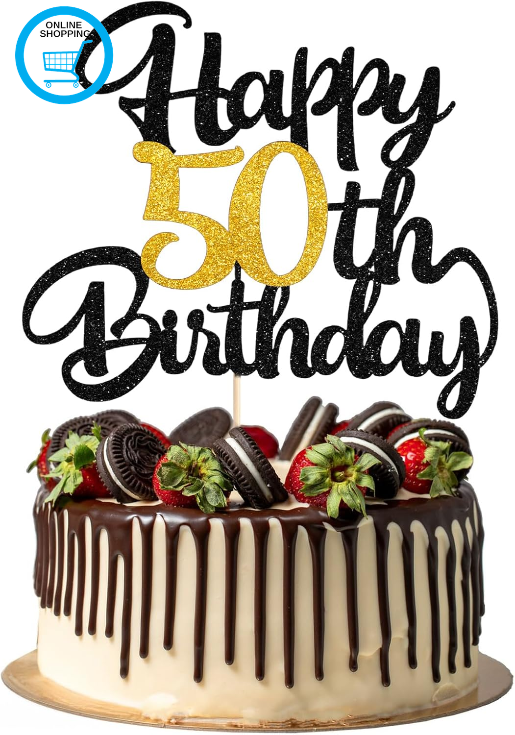 50Th Birthday Cake Toppers Black Gold Glitter Happy 50Th Birthday Decorations Ch