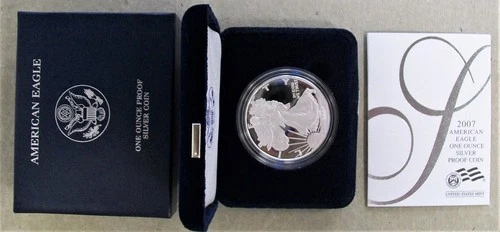 2007-W SILVER EAGLE DOLLAR PROOF COIN WITH ORIGINAL US MINT PACKAGING & COA