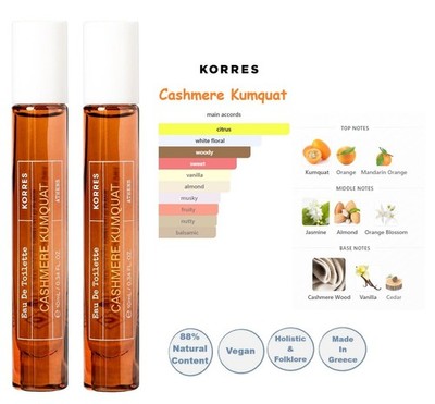 2 PC Korres Cashmere Kumquat Eau de Toilette Rollerball 2 X 0.34 OZ New.No.Box