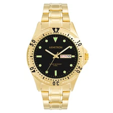 Armitron Men's Gold Tone Round Black Dial  Dress Watch Day Date Gift Box