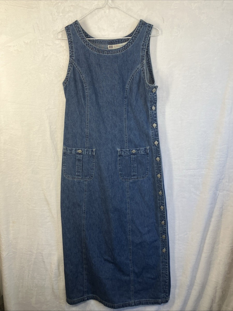 navy blue dress for baby girl 90s Embroidered Denim Dress – Lucidly Lola main image 0