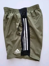Adidas Prime Green 7" Running Shorts Sz S Brief Lined Tri Stripes