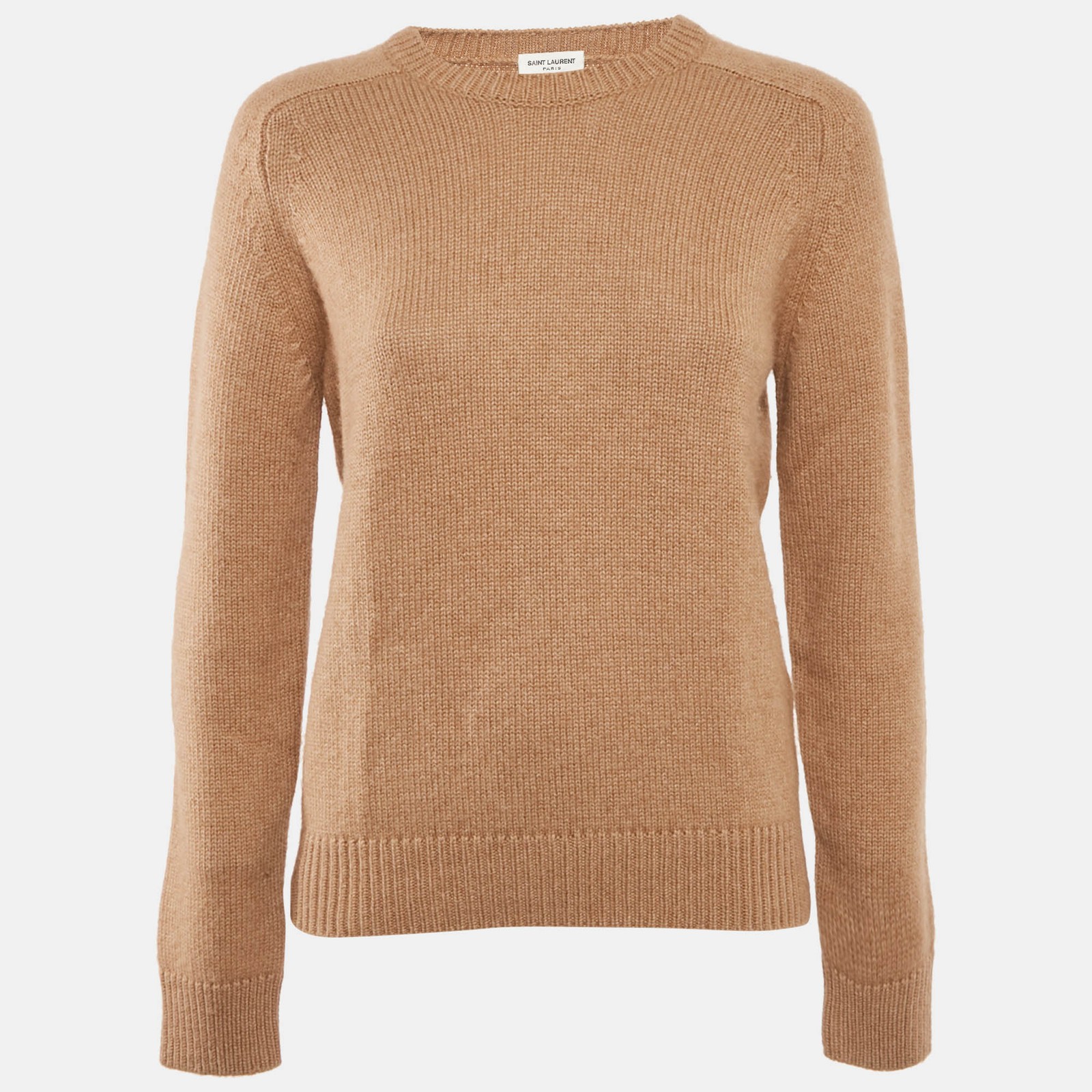 Maglione girocollo Saint Laurent Paris cammello marrone maglia a costine L