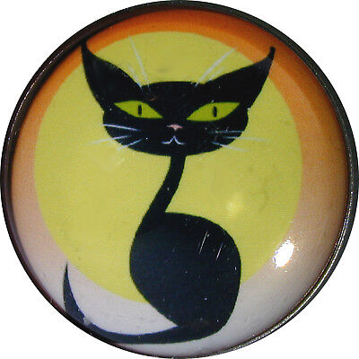 Halloween Crystal Dome Button 1" Blk Cat & Bats HW 35 FREE US SHIPPING