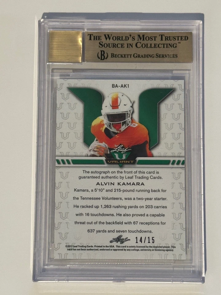 Rare 2017 ALVIN KAMARA Leaf Valiant Purple RC AUTO /15 Saints - Pristine BGS 10 - Image 2 of 2