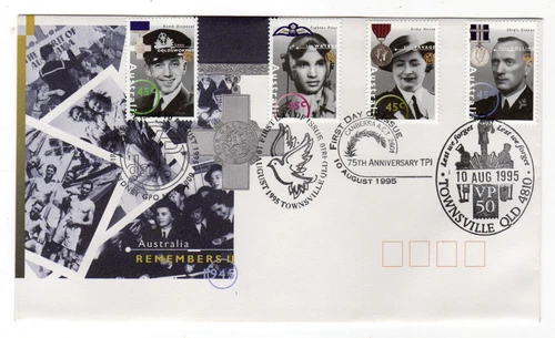 Australia Remembers World War II End 50th Anniv 4 different pmks First Day Cover