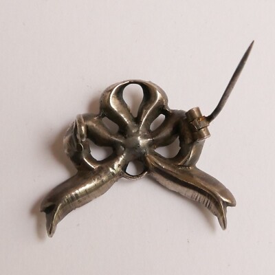 Broche Ancienne Strass à Pois Noir - Fin XIXe Siècle - Métal Argenté - 31 Mm - Occasion