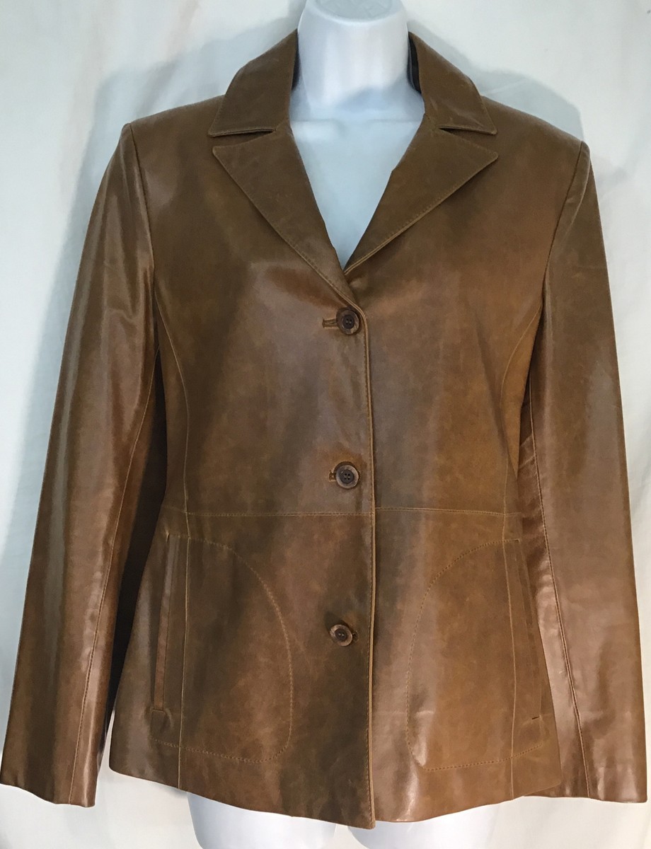 Martin Eden Mabrun Ladies Brown Leather Jacket Three Button Front