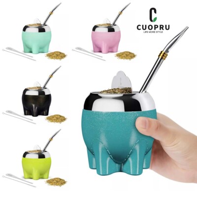 CUOPRU 5.4oz 5 in 1 Yerba Mate Cup Kits with Bombillas Straw and Tea Sharper Set