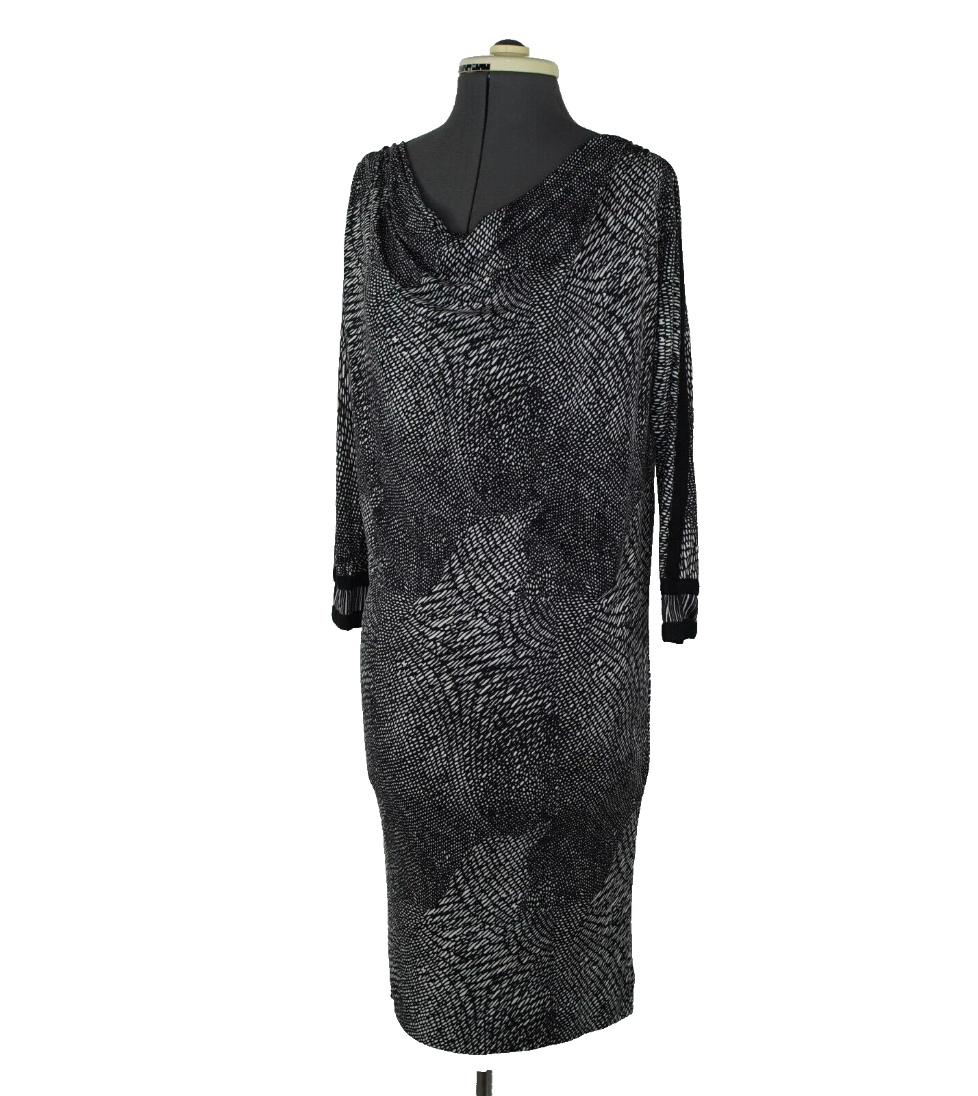 Abito tubino Tory Burch in jersey di seta collo cappuccio tg small nero bianco maniche a 3 4