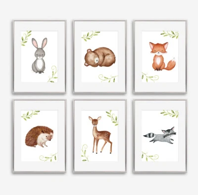 Woodland Animal Baby Nursery Prints Childrens Bedroom Wall Art Pictures Decor