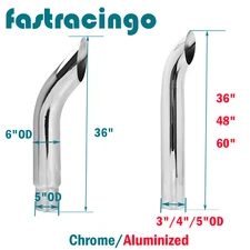 3"/4"/5"/6"OD Bull Horn Curved Pipe Exhaust Truck Stack Tailpipe 36" 48" 60"Long