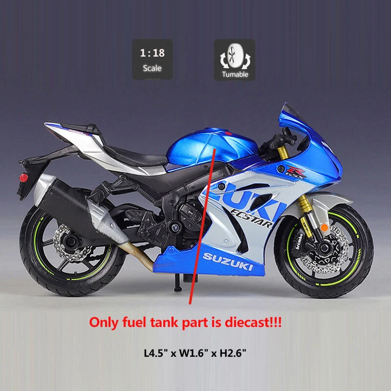 1:18 Suzuki GSX-R1000R Modelo de motocicleta Diecast Moto Vehículo de juguete Niños Azul Foto 2 de 4