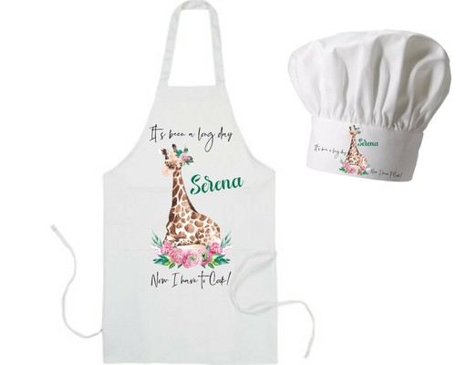 GIRAFFE Apron Personalised with a Name - Great gift for Christmas / Birthday - Picture 1 of 9