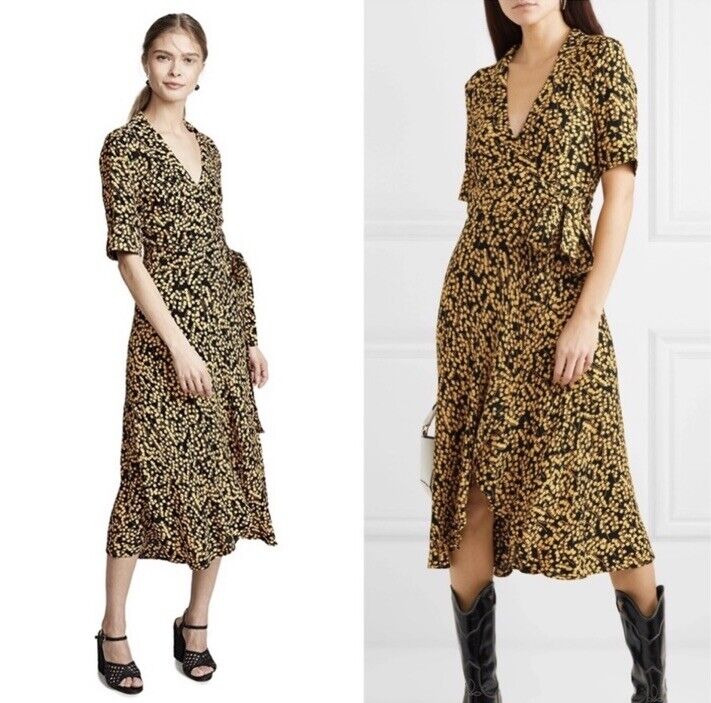 GANNI Dexter goldstone Ruffled Floral-print Crepe Midi Wrap GANNI Dexter goldstone Ruffled Floral-print Crepe Midi Wrap