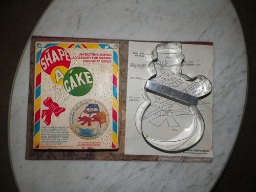 Vintage 9" Shape A Cake Metal Form Snowman Original Box and Instructions Rare - Foto 1 di 11