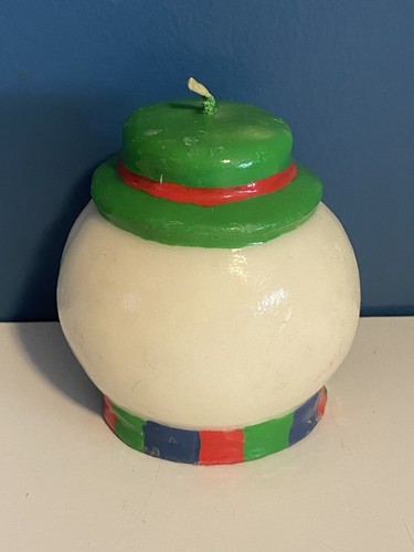 Vintage Russ Berrie Co Snowman Candle Holiday Winter Colorful Scarf 4” Round - Picture 4 of 12
